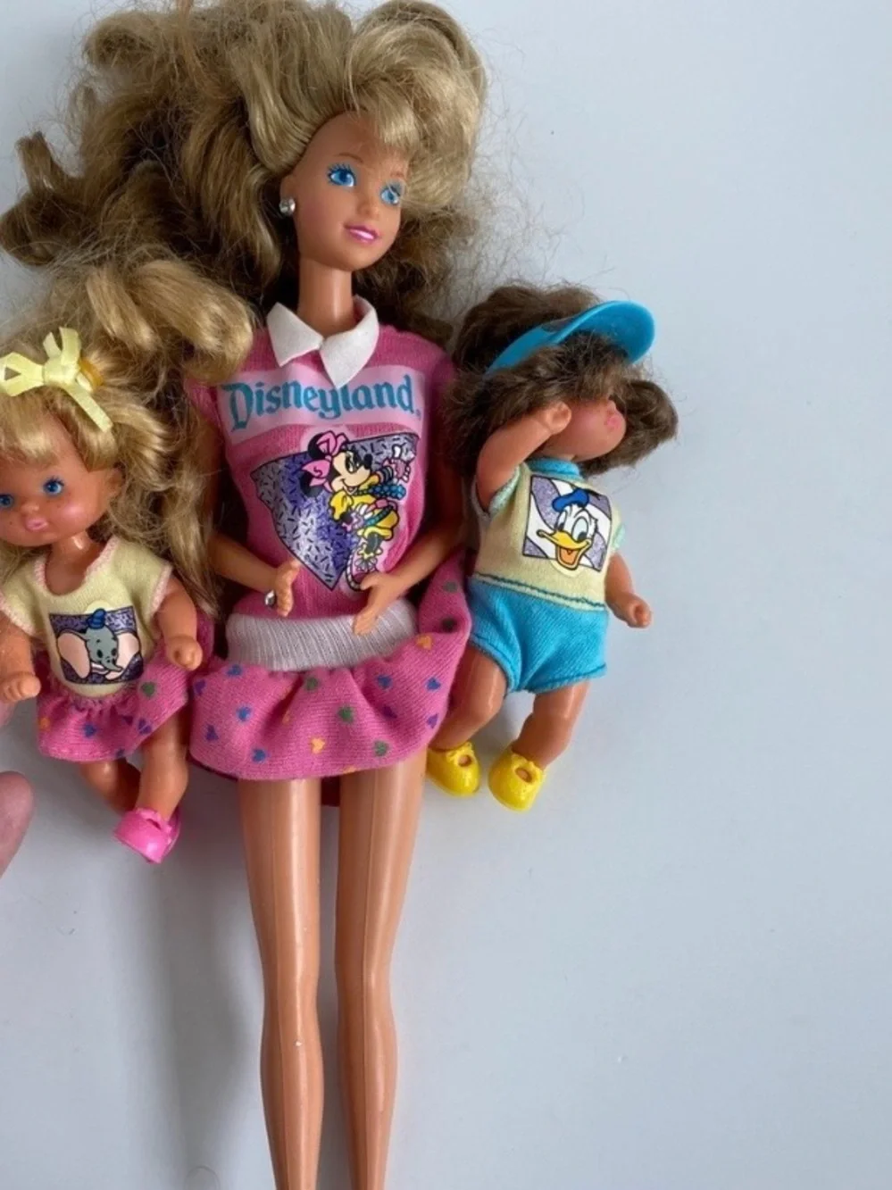 Vintage Disney land Barbies and baby Dolls Set in Pink, Yellow & Blue Playwear